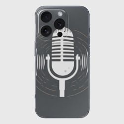 Чехол для iPhone 16 Pro силиконовый с защитой камеры Микрофон на сером фоне