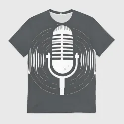 Мужская футболка 3D Микрофон на сером фоне
