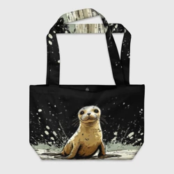 Пляжная сумка 3D Тюлень на черном