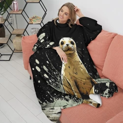 Плед с рукавами Тюлень на черном - фото 2