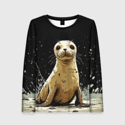 Женский лонгслив 3D Тюлень на черном