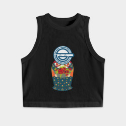 Женская укороченная майка-топ хлопок Матрёшка смеющийся человек