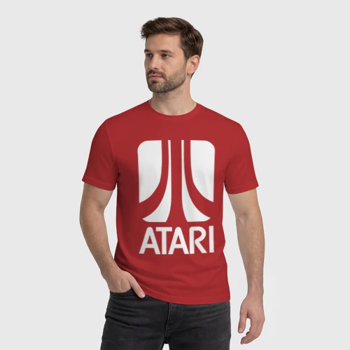 Мужская футболка хлопок с принтом Atari logo white, фото на моделе #1