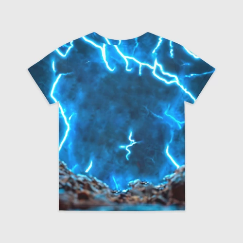 Детская футболка 3D с принтом Свинья и разряды молний, вид сзади #1