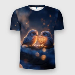 Мужская футболка 3D Slim Милые влюбленные совушки 