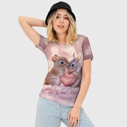 Женская футболка 3D Slim Влюбленные белочки с сердечком - фото 2