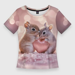 Женская футболка 3D Slim Влюбленные белочки с сердечком