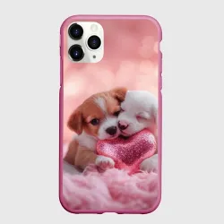 Чехол для iPhone 11 Pro матовый Милые щенки и сердце