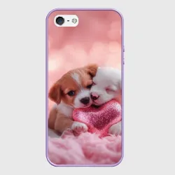 Чехол для iPhone 5/5S матовый Милые щенки и сердце