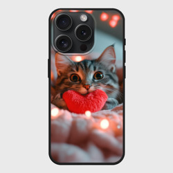 Чехол силиконовый для Apple iPhone 15 Pro Мax матовый Котик с сердечком