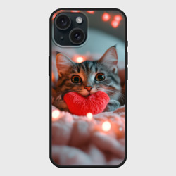 Чехол силиконовый для Apple iPhone 15 матовый Котик с сердечком