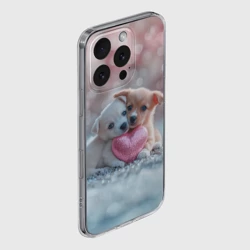 Чехол для iPhone 16 Pro Max силиконовый с защитой камеры Милые щенята с сердечком - фото 2
