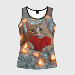 Женская майка 3D Рыжий кот держит сердечко