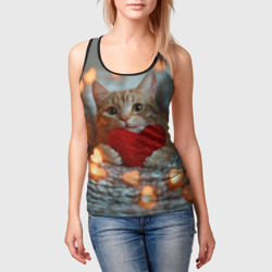 Женская майка 3D Рыжий кот держит сердечко - фото 2