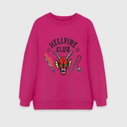 Женский свитшот oversize без начеса хлопок Stranger things - hellfire club