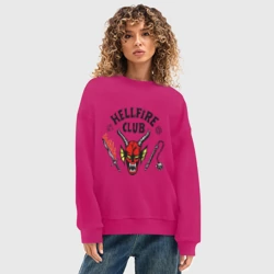 Женский свитшот oversize без начеса хлопок Stranger things - hellfire club - фото 2