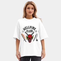 Женская футболка Oversize хлопок premium Stranger things - hellfire club - фото 2