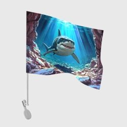 Флаг для автомобиля Мегалодон в лучах солнца