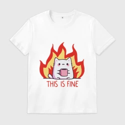 Мужская футболка хлопок Cat - this is fine 