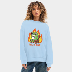 Женский свитшот oversize без начеса хлопок Frog - this is fine  - фото 2