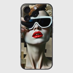 Чехол для iPhone 16 Pro силиконовый с защитой камеры Коллаж с девушкой в очках
