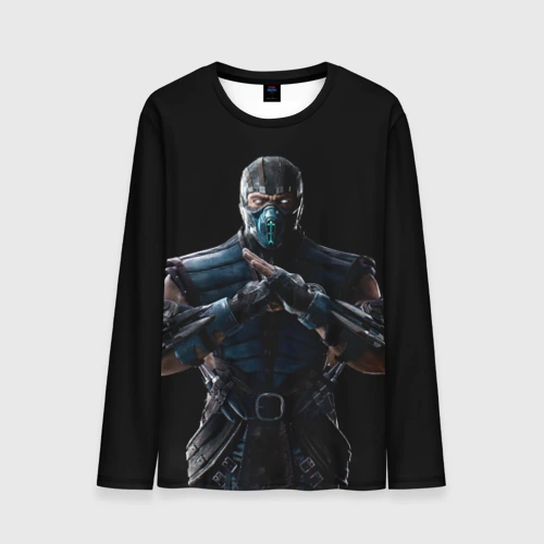 Мужской лонгслив 3D с принтом Mortal kombat - Sub Zero, вид спереди #2