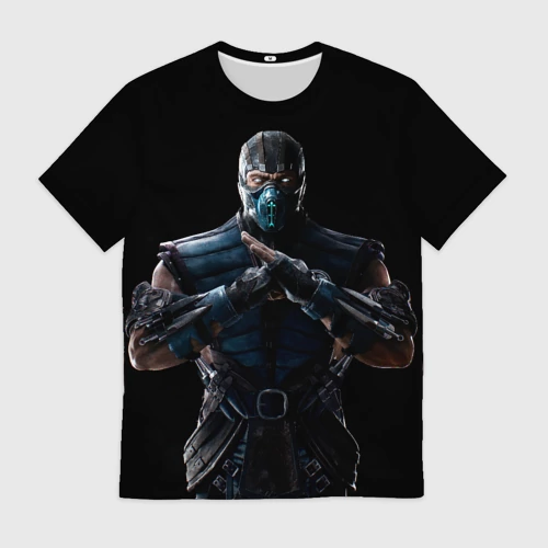 Мужская футболка 3D с принтом Mortal kombat - Sub Zero, вид спереди #2