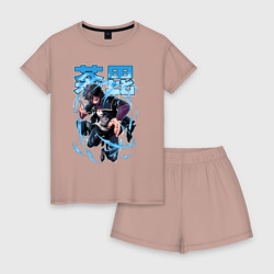 Женская пижама с шортиками хлопок Моя геройская академия Даби синее пламя