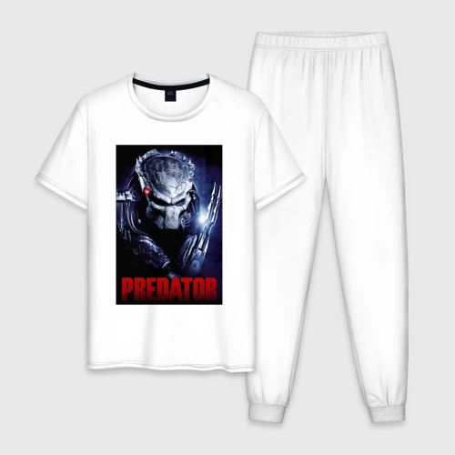 Мужская пижама с белой футболкой хлопок Predator in the helmet