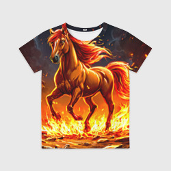 Детская футболка 3D Лошадь в огне