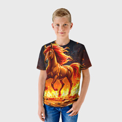 Детская футболка 3D Лошадь в огне - фото 2