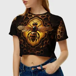 Женская футболка Crop-top 3D Золотая пчела - фото 2