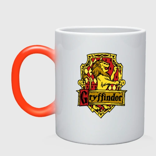 Кружка хамелеон с принтом Hogwarts - gryffindor logo, вид спереди #2