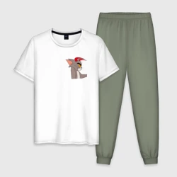Мужская пижама с белой футболкой хлопок Том демон кот - для пар