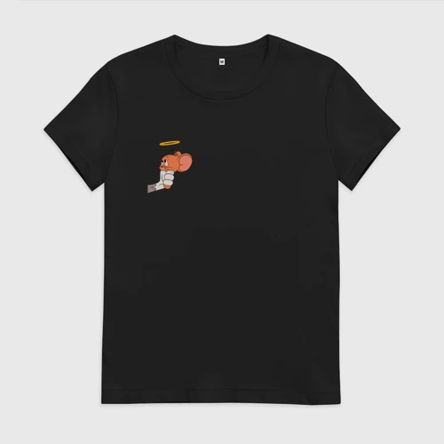 Женская футболка хлопок с принтом Джерри ангел мышка для пар, вид спереди #2