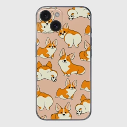 Чехол для iPhone 15 силиконовый с защитой камеры Паттерн из корги