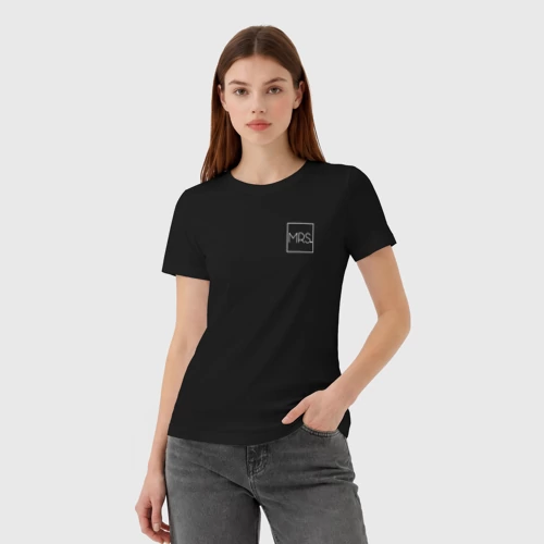 Женская футболка хлопок с принтом Миссис парный товар - Mrs, фото на моделе #1