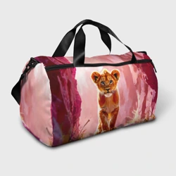 Сумка спортивная 3D Львенок в розовых скалах