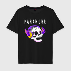 Мужская футболка хлопок Oversize Paramore - неоновый череп