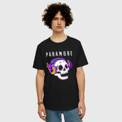 Мужская футболка хлопок Oversize Paramore - неоновый череп - фото 2