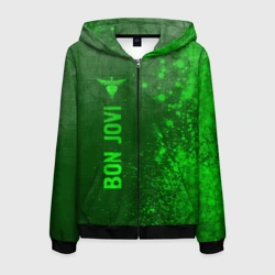 Мужская толстовка 3D на молнии Bon Jovi - green gradient по-вертикали