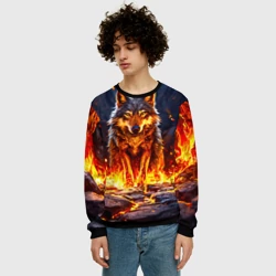 Мужской свитшот 3D Волк в огненной пещере - фото 2