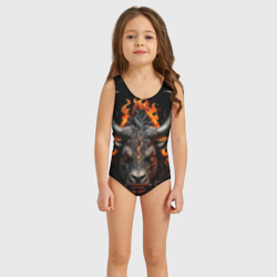 Детский купальник 3D Голова быка в пламени огня