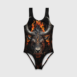 Детский купальник 3D Голова быка в пламени огня - фото 2