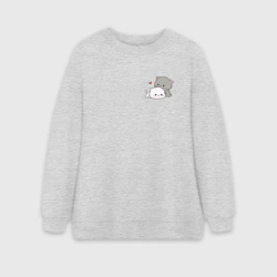 Женский свитшот oversize без начеса хлопок Милые котики обнимаются для пары