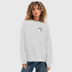 Женский свитшот oversize без начеса хлопок Милые котики обнимаются для пары - фото 2