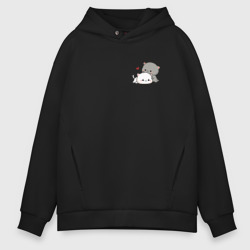 Мужское худи Oversize хлопок Милые котики обнимаются для пары