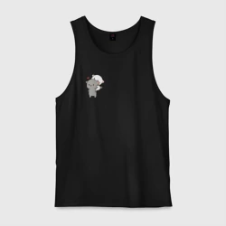 Мужская майка хлопок Белый котик на спине у серого для пары