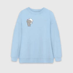 Женский свитшот oversize без начеса хлопок Белый котик на спине у серого для пары