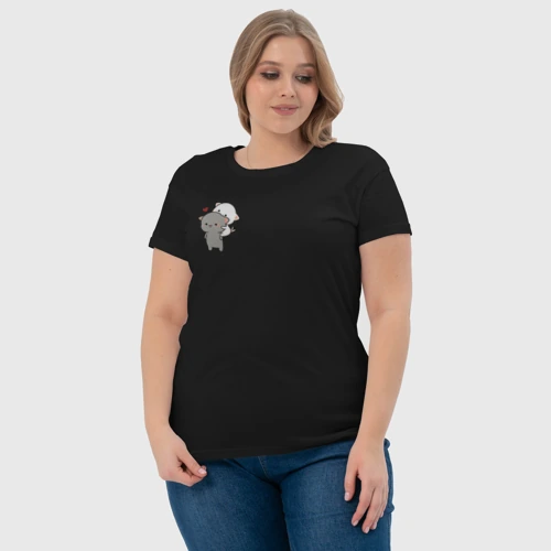 Женская футболка хлопок с принтом Белый котик на спине у серого для пары, фото #4